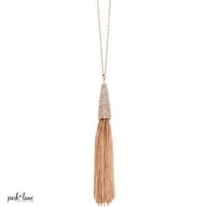 Park Lane Ballerina rose gold tassel necklace.